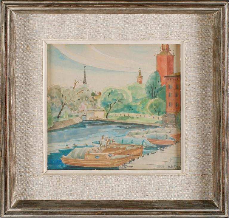 OKÄND KONSTNÄR, akvarell, signerad Erik ABR och daterad -59. Möjligen Erik Abrahamsson.