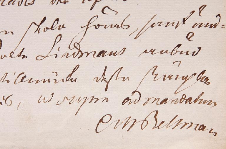 PROTOKOLLSUTDRAG MED AUTOGRAF, Carl Michael Bellman, sign o dat 1770.