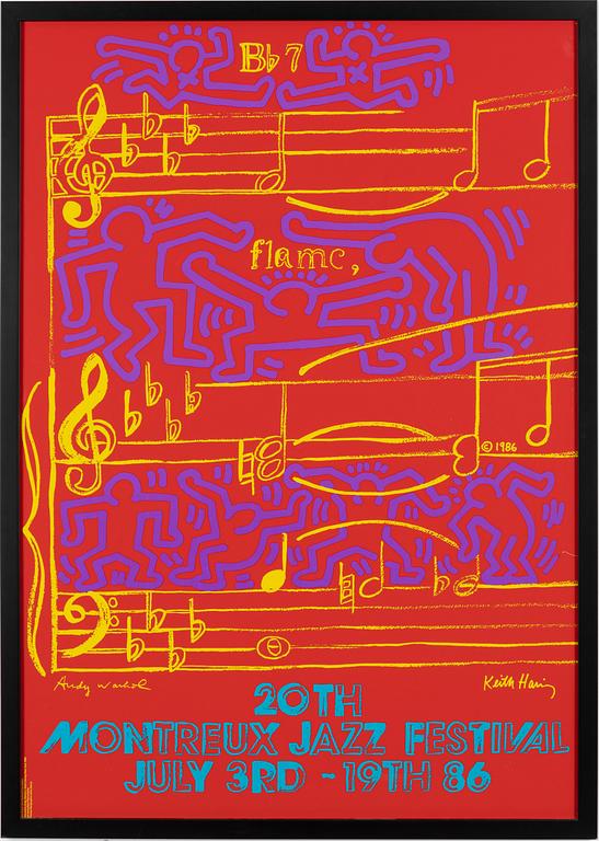 Keith Haring + Andy Warhol, "20 th Monteaux jazz festival July 3rd - 19th 86".