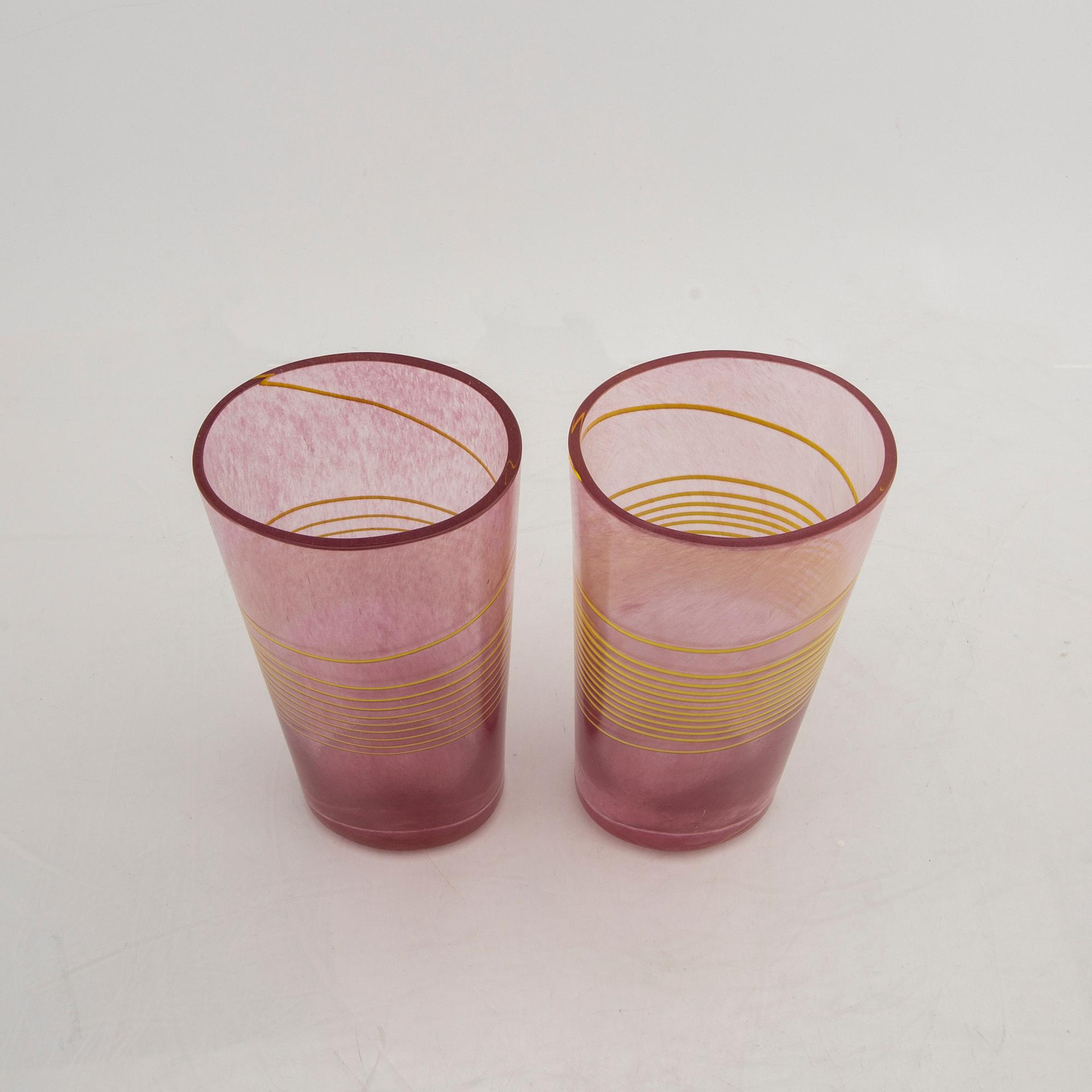 Bertil Vallien/Kjell Engman, a set of six signed glass vases.