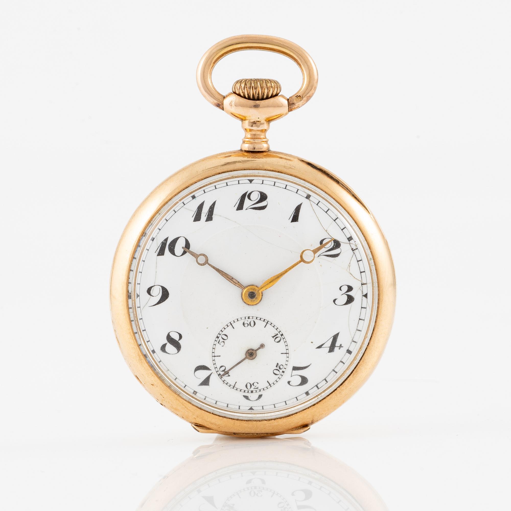Pocket watch, 14K gold, 32 mm.