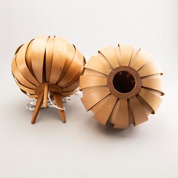A pair of wooden table lamps.