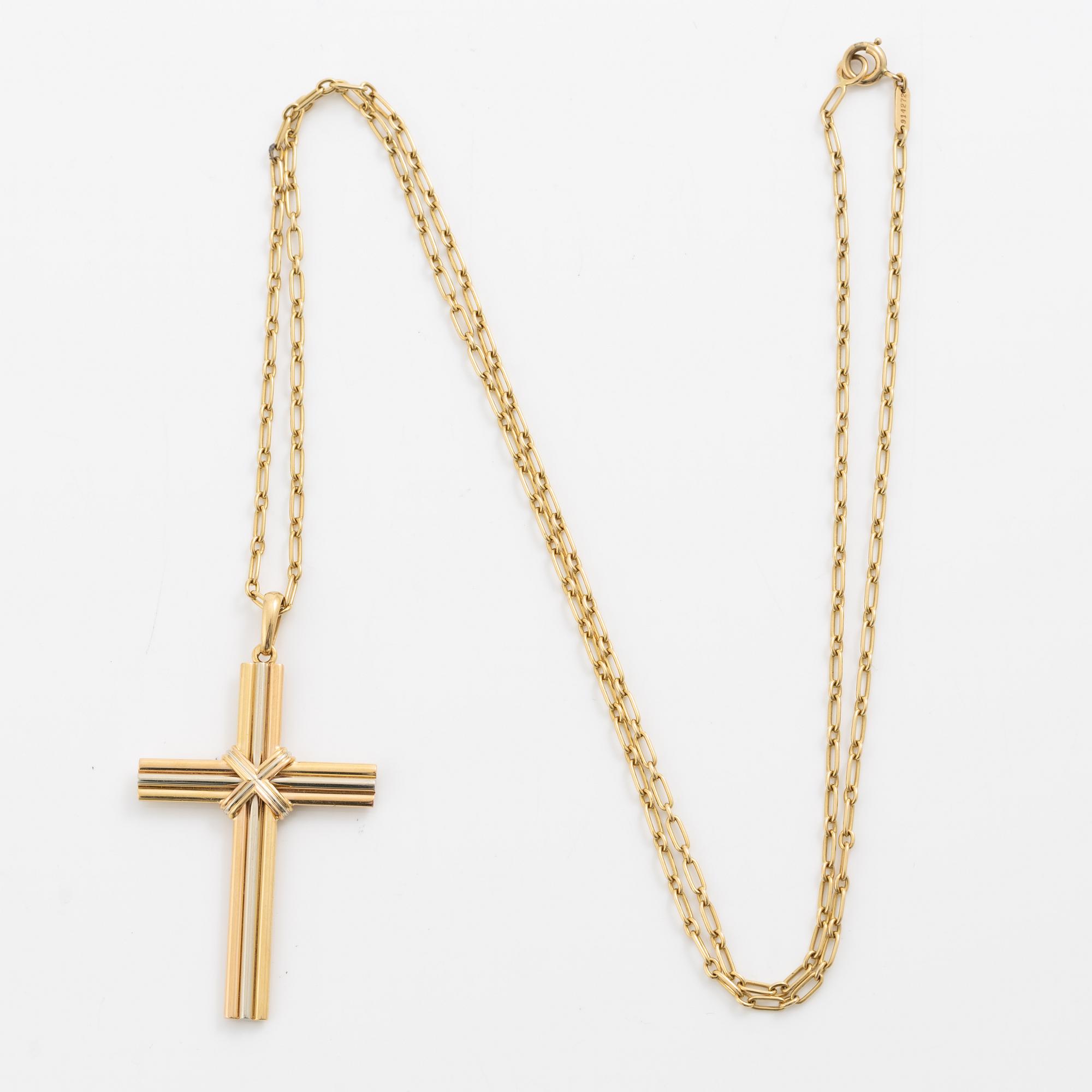 Cartier, A Cartier necklace 18K multi-coloured gold "Trinity" cross.