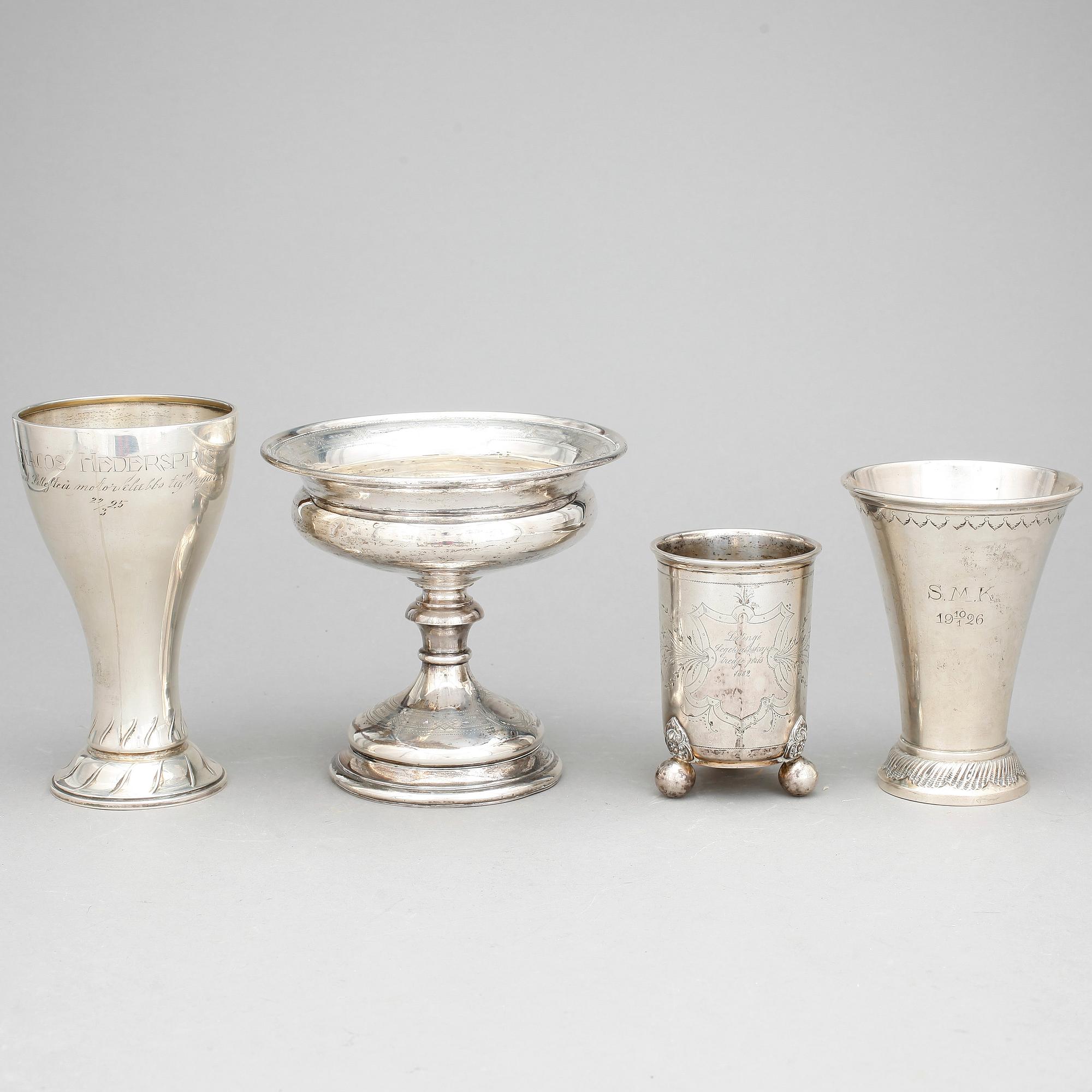 PARTI SILVER, 4 delar, bland annat Lars Larson & Co, Göteborg, 1869. Total vikt ca 485g.