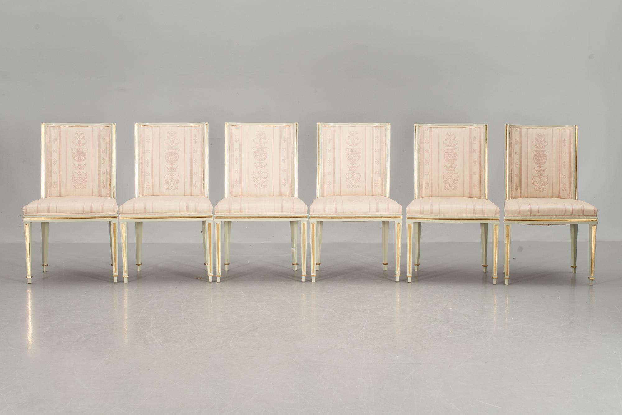 BORD samt STOLAR, 6 st. Carl Malmsten, ritad till Liljevalchs utställning 1928, tillverkad av NK.