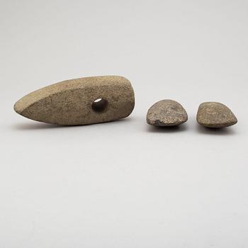 3 neolithic green stone axes.