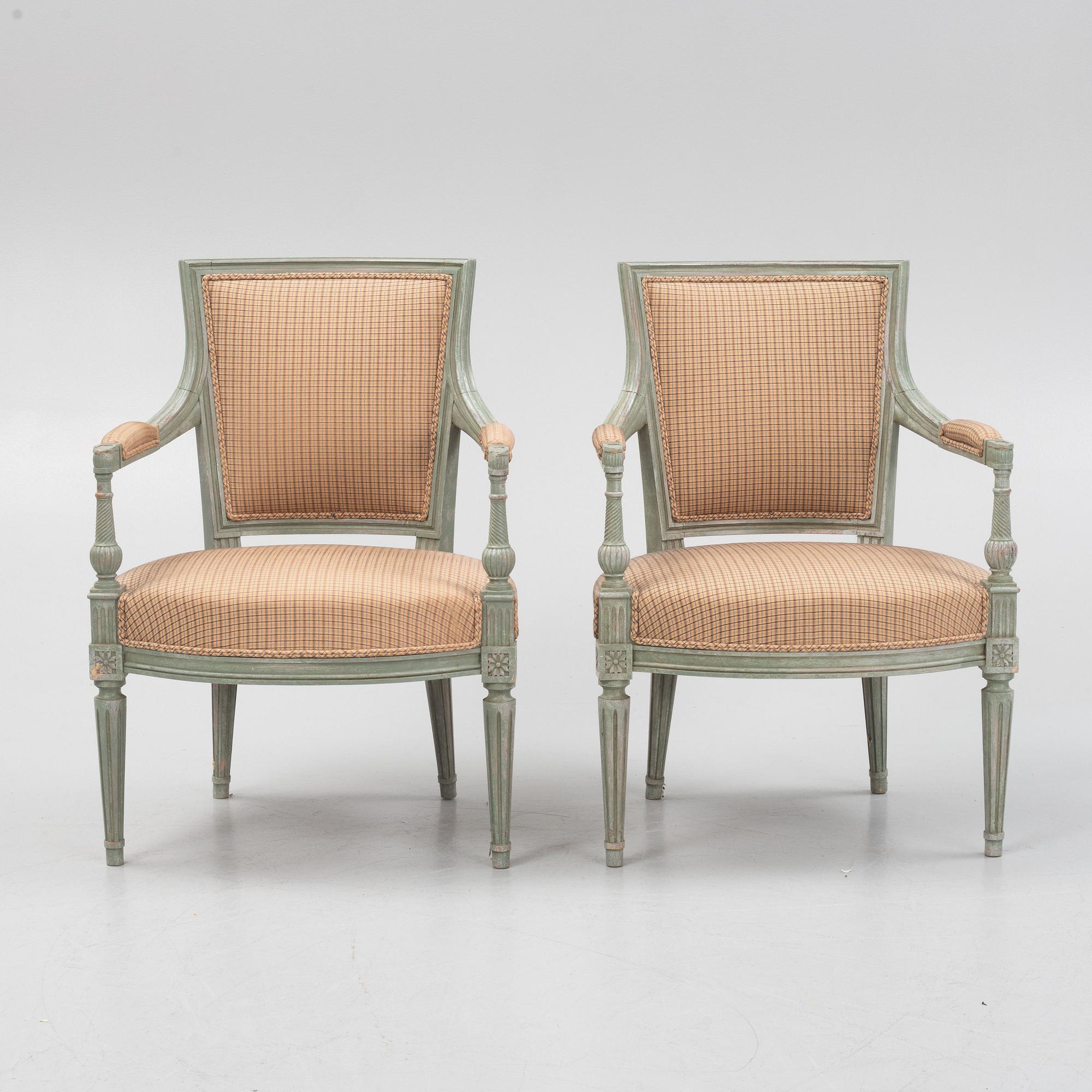 Karmstolar, ett par, directoirestil, 1900-tal.