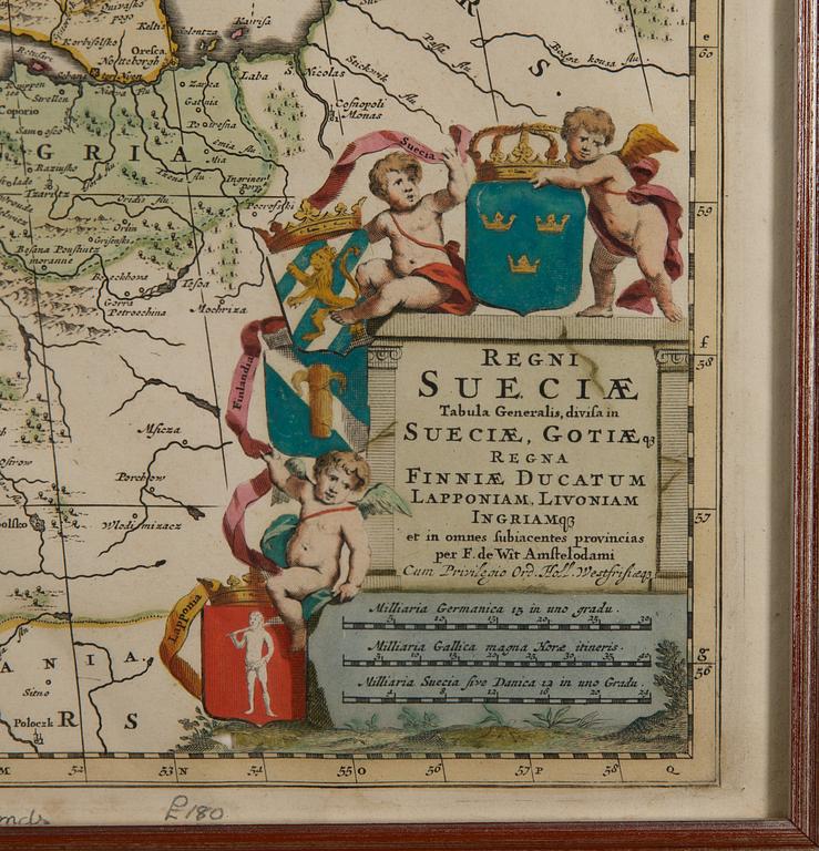 KARTA, handkolorerad kopparstick, Frederik de Wit, 1600-tal.