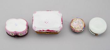 DOSOR, 4 st, porslin, glas och emalj, 1900-tal.