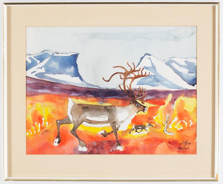 Lars Pirak, akvarell, signerad.