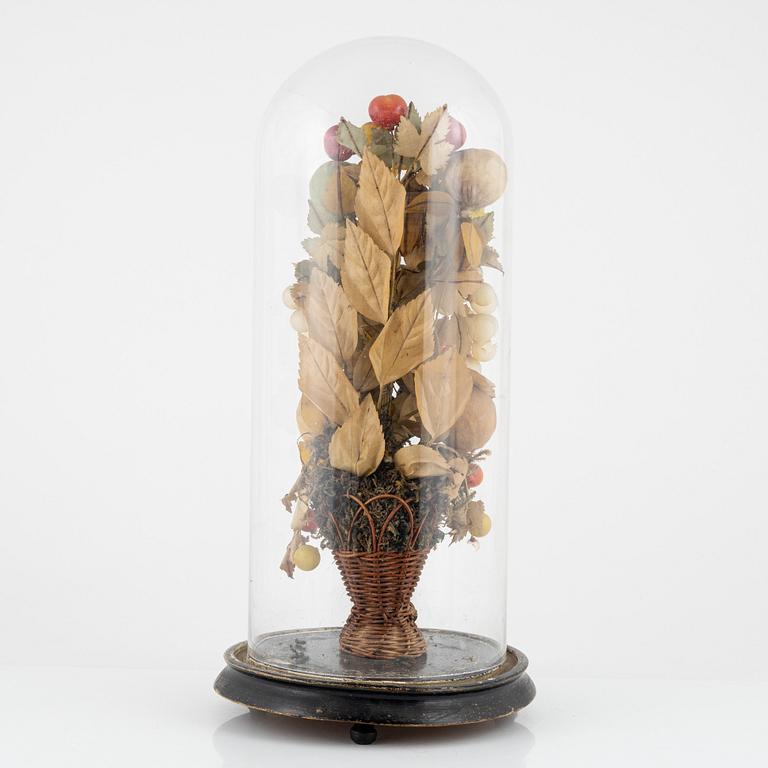 A centre piece with glass dome, late 19th Century.