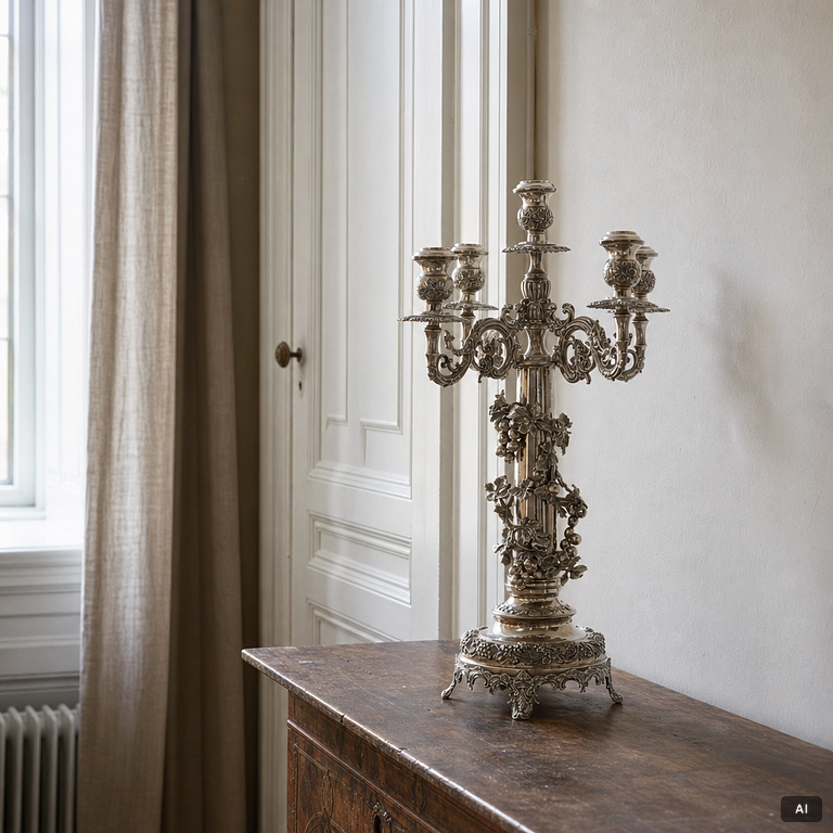 Candelabrum, 20th century, unmarked, probably silver.