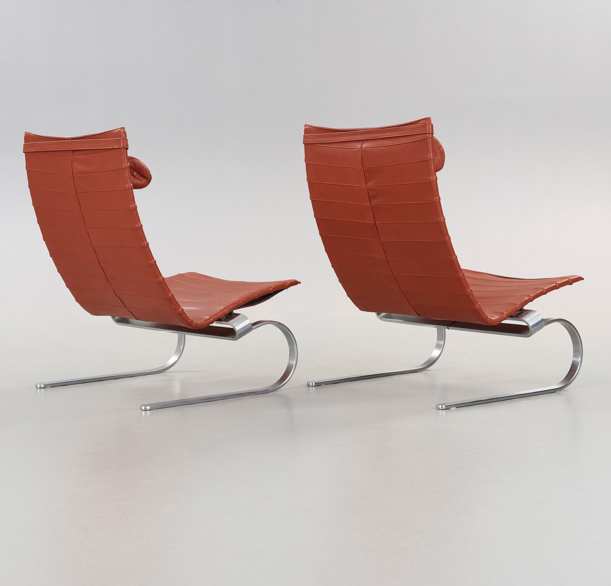 Poul Kjaerholm, fåtöljer, ett par, "PK-20", Fritz Hansen, Danmark 1990.