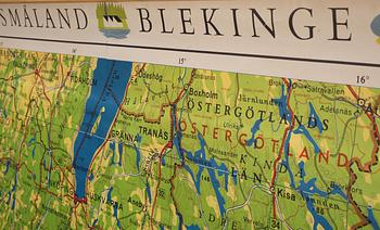 SKOLKARTA, "Halland" "Småland" Blekinge" Öland". Generalstabens litografiska anstalt 1965.