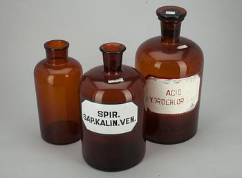APOTEKSFLASKOR, 3 st, glas, 1900-tal.