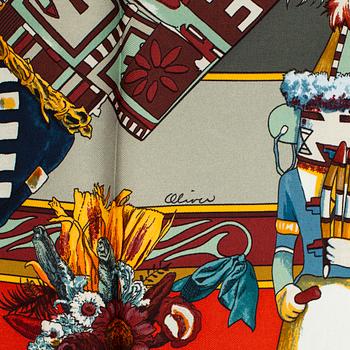 HERMÈS, 3 scarves, "Chasse Au Bois", "Art des steppes" & "Kachinas".