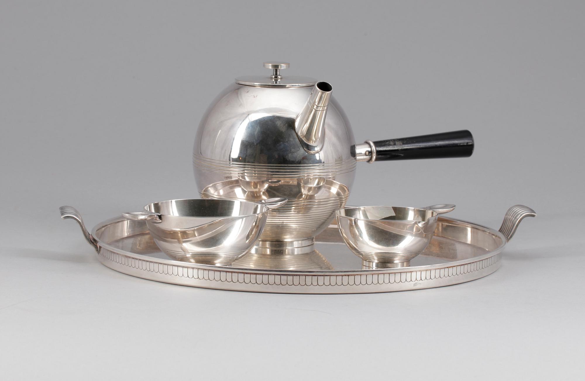 KAFFESERVIS, 4 delar, nysilver, Sylvia Stave, C. G. Hallberg, Stockholm 1930-tal.