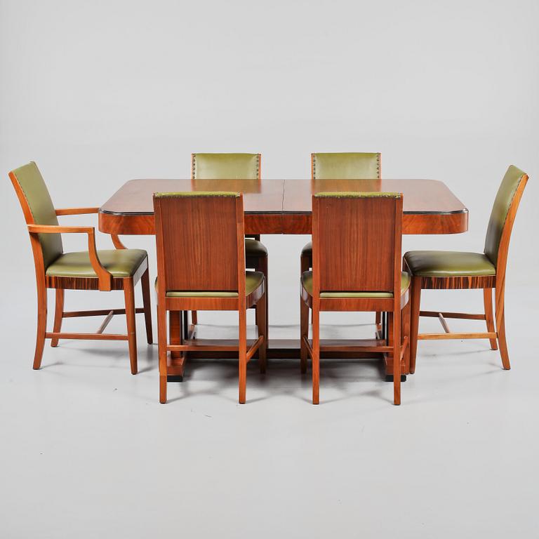 BORD samt STOLAR, 6 st, art déco, 1900-talets första hälft.