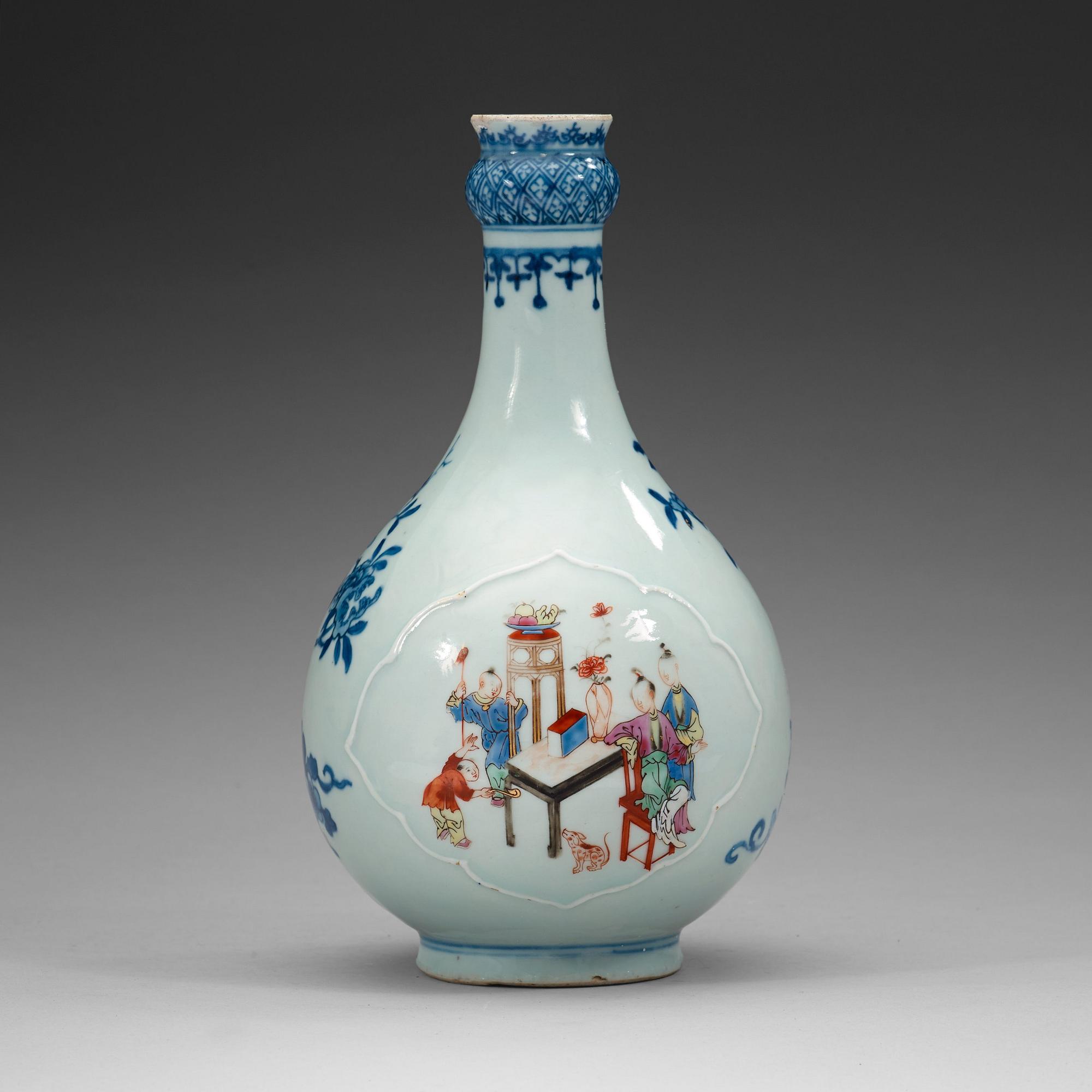 A blue and white and famille rose vase, Qing dynasty Qianlong (1736-95).