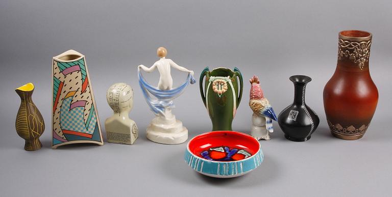PARTI KERAMIK, 9 delar, bl a Ipsen, Rosenthal och Dresden, 1800/1900-tal.