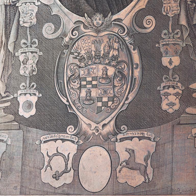 GRAVERAD KOPPARPLÅT, 1600-tal. Pierre de Loisy II (1619-1670). Porträtt av Roman Giel von Gielsberg (1612-1673).