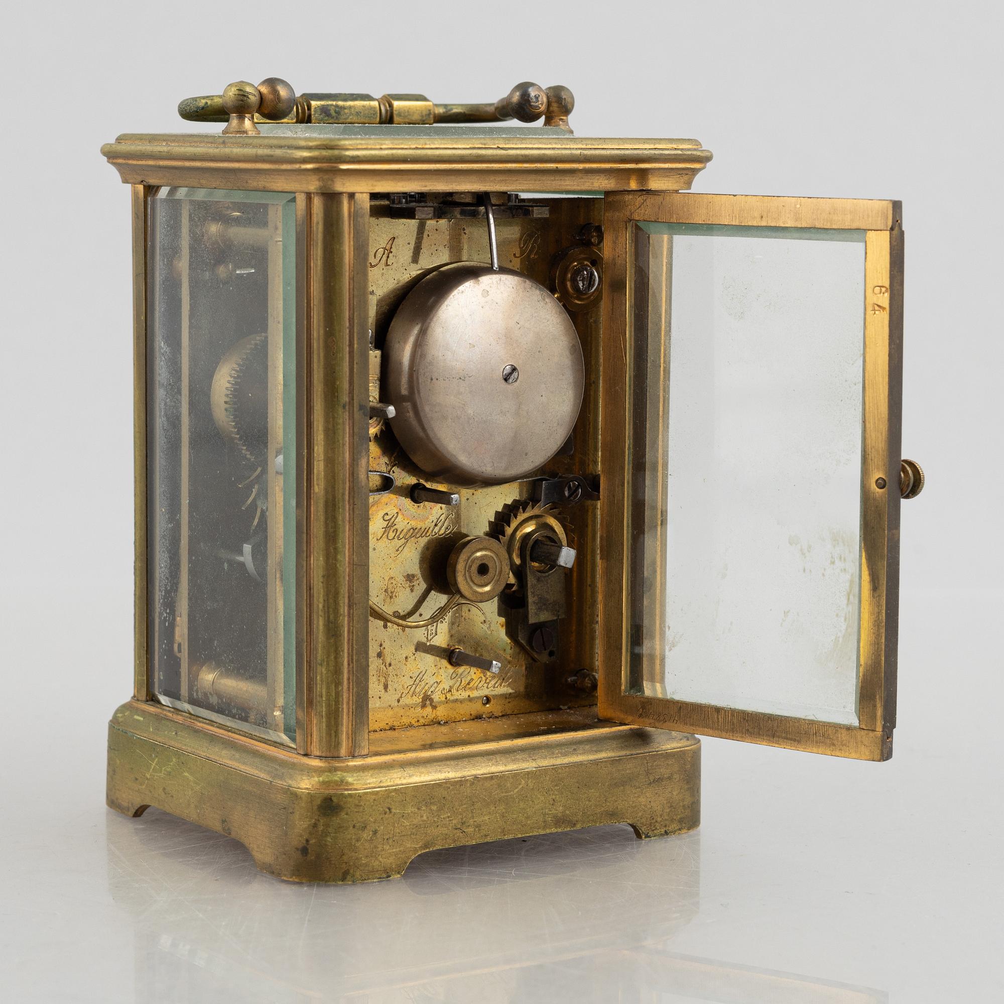 A carriage alarm clock, around 1900.