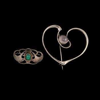 BROSCHER, 2 st, silver delvis KG Markströms, Uppsala, 1953. vikt 14 g.
