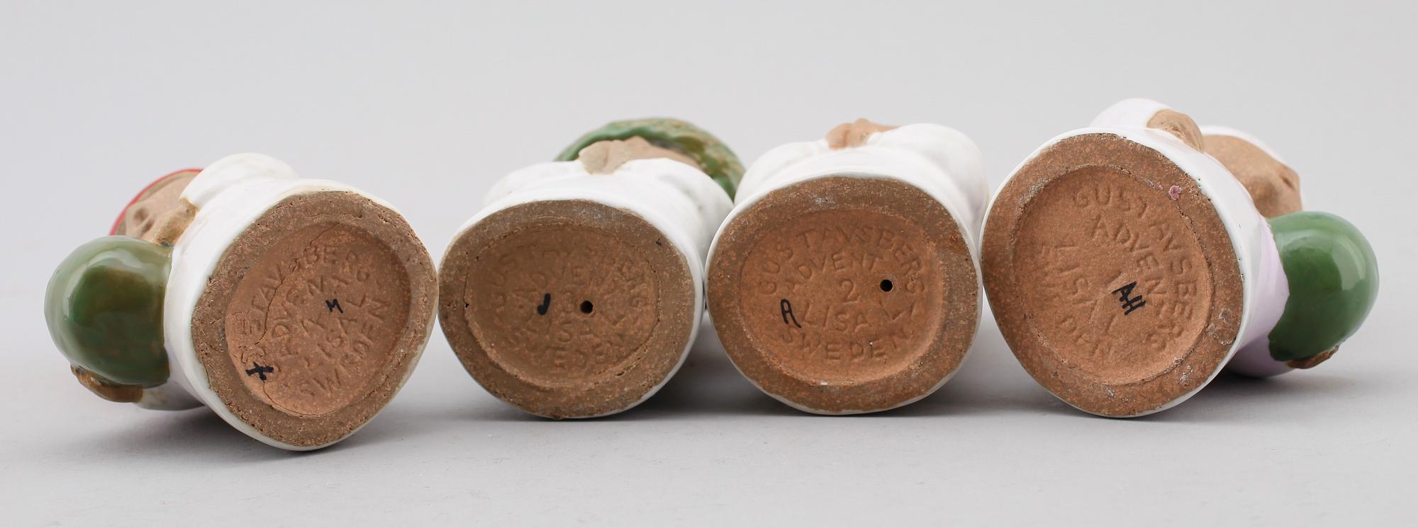 FIGURER, 4 st, stengods, "Advent" Lisa Larson, Gustavsberg, formgivna 1978.