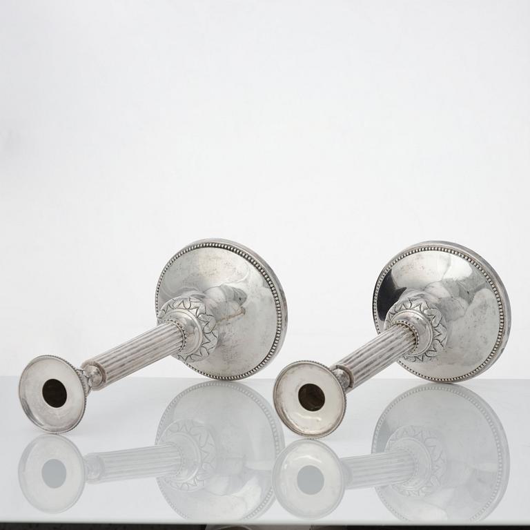 A pair of Swedish Gustavian silver candelabra, mark of Anders Isleben, Norrköping 1793.