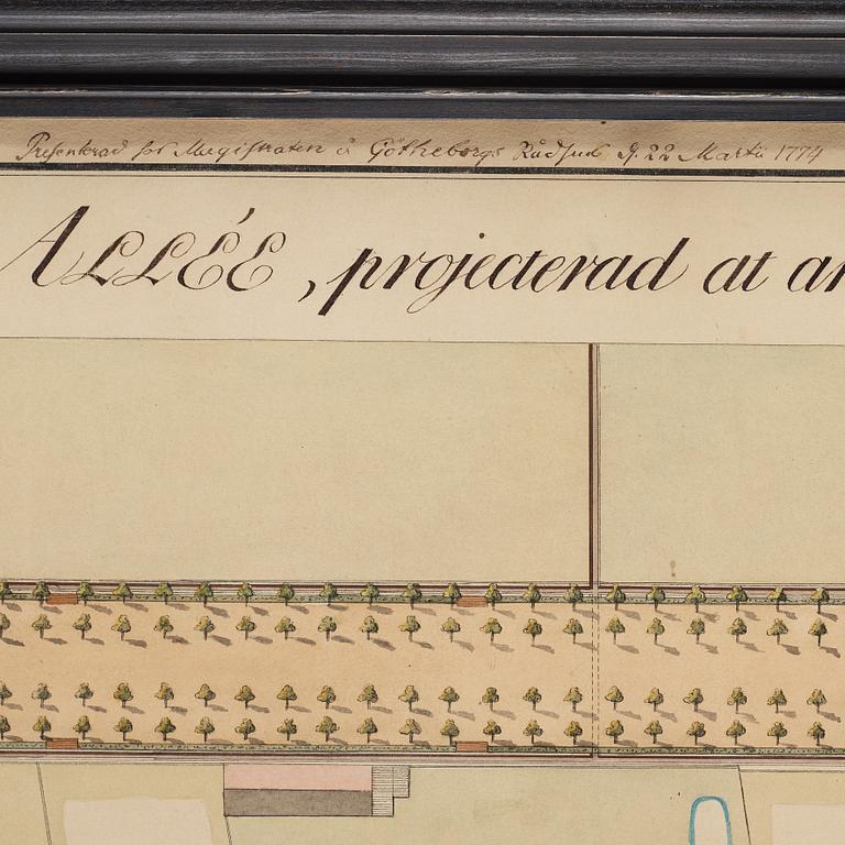 Carl Wilhelm Carlberg, ”Dessein til en tredubbel allée, projecterad at anläggas på Heden utom Drottnings-Porten i Götheborg”.