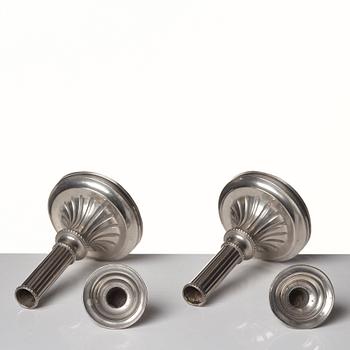 A pair of Gustavian pewter candlesticks by R Ryman 1784.