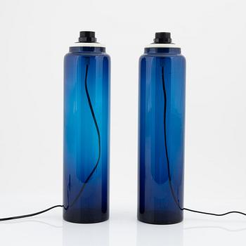 A pair of blue glass table lights, Luxus, Vittsjö.