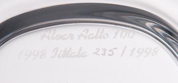 a centenary celebration glass dish signed and numbered "Alvar Aalto 100 1998 Iittala 235/1998".