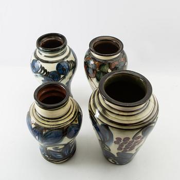 Vases 4 pcs blue Danico Denmark 1910s/20s glazed ceramic.
