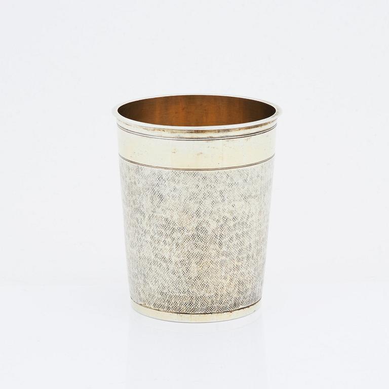 A German late 17th century, parcel-gilt silver beaker, marks of Jeremias Busch, 1697-1699 Augsburg.