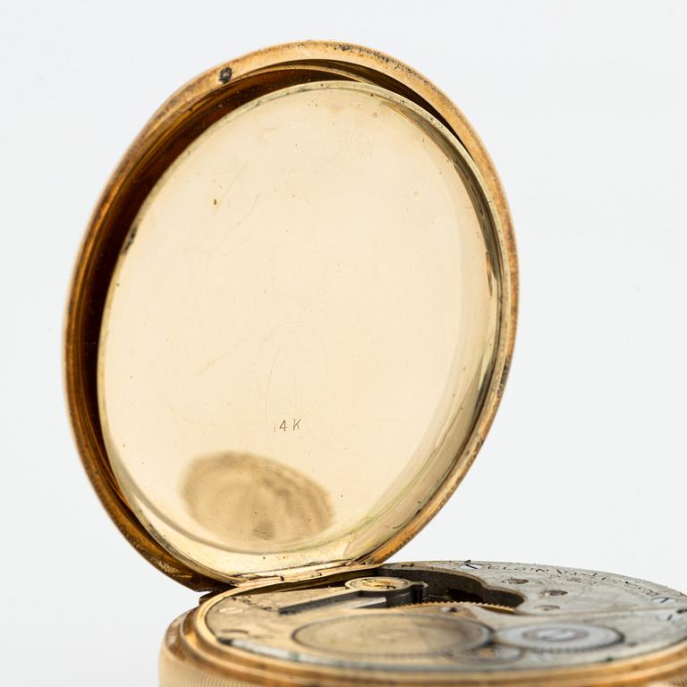 Elgin, fickur, savonett, 14K guld, 48,5 mm.