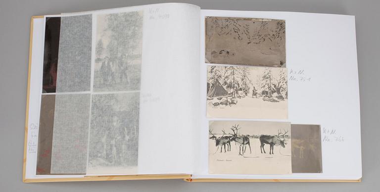 ALBUM med VYKORT, ca 66 st, och tillhörande NEGATIV, Finland ca 1900.