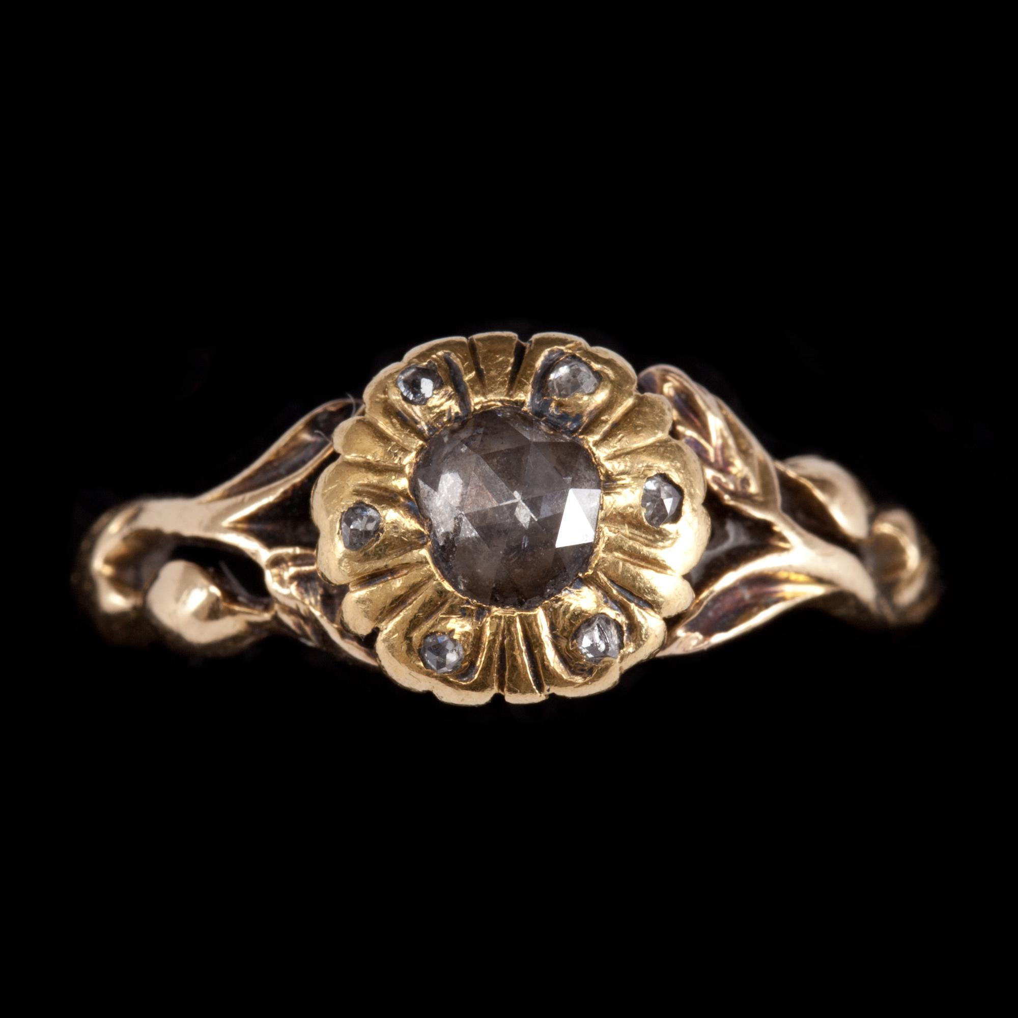 RING, guld med fasettslipad diamant. 1800/1900-tal. Vikt 3 g.