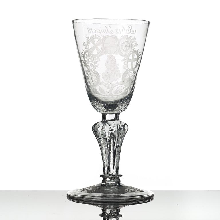 An engraved German glass goblet, 18th Century.