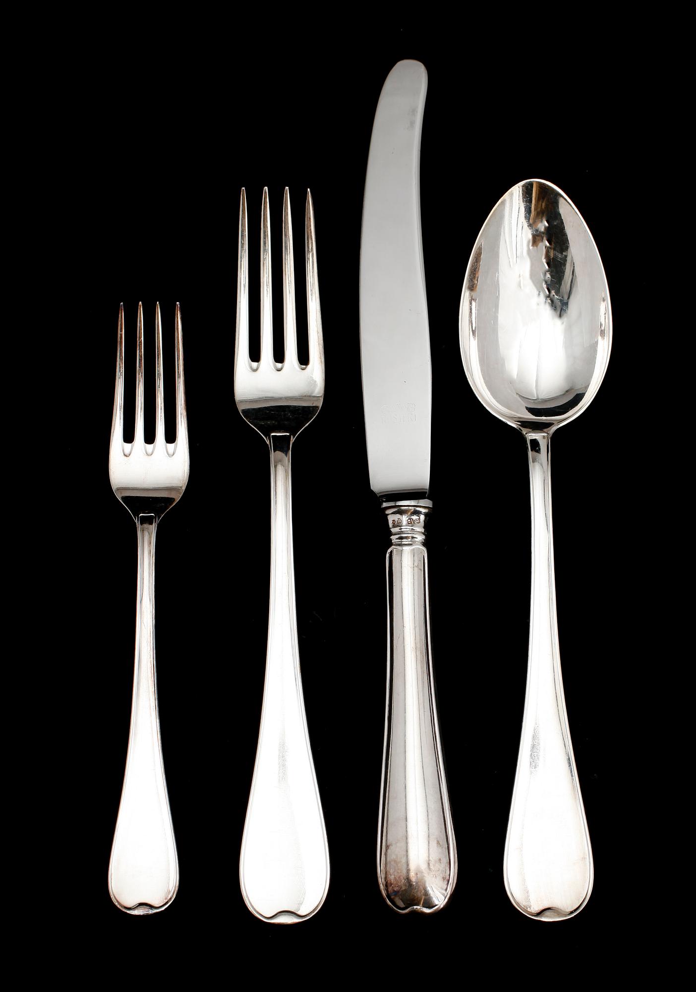 BESTICK, 47 delar, silver, gammalsvensk modell, GAB, Stockholm 1960-tal. Vikt med stålblad ca 1820 g.