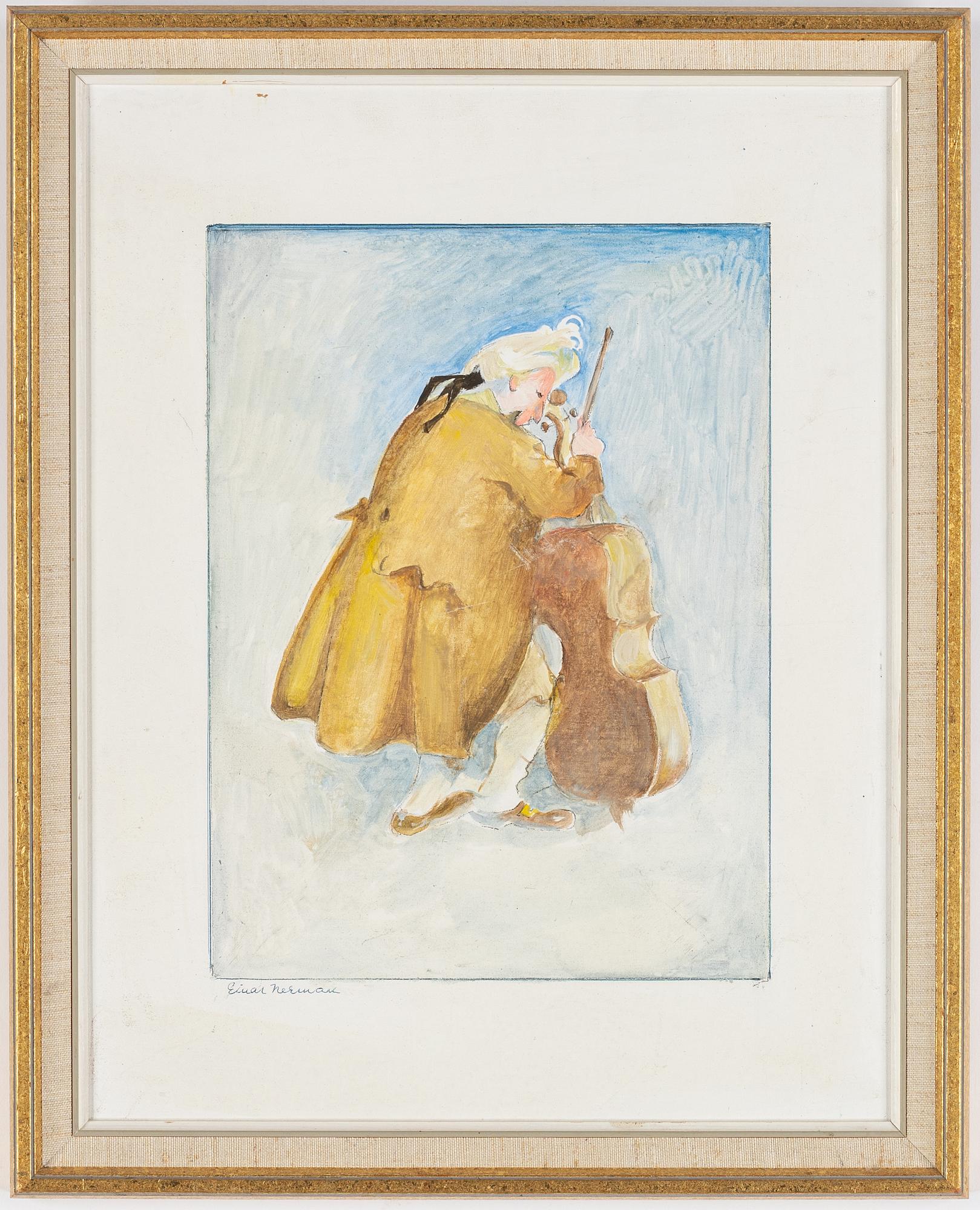 Einar Nerman, mixed media on panel, signed.