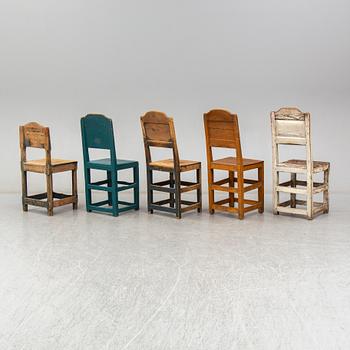 Five painted pine chairs from Järvsö, first half of the 20th Century.