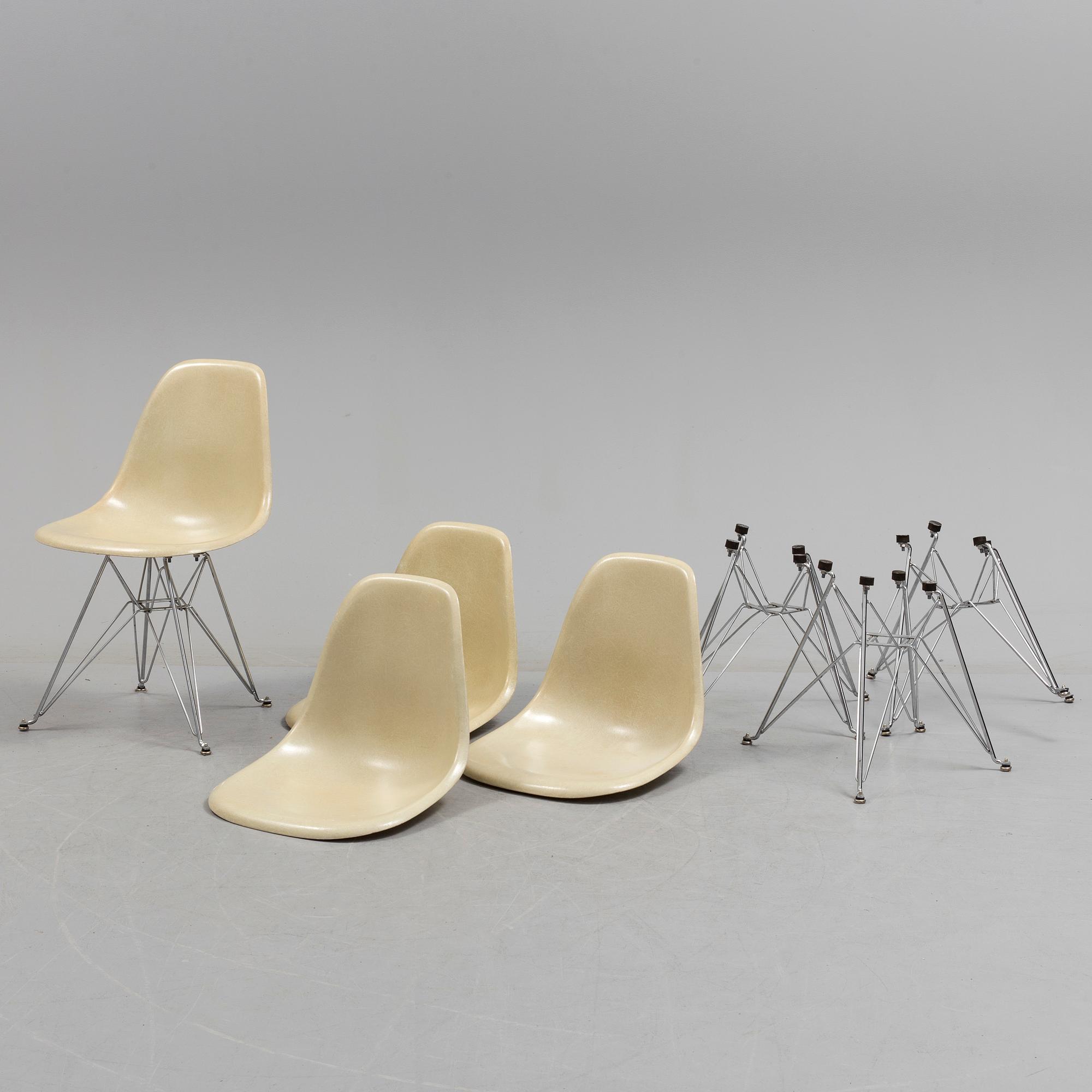 A 'DSR' chair and three loose seat  by Charles & Ray Eames for Vitra, 1960s/70s.