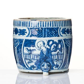 A blue and white tripod censer, Ming dynasty, Wanli (1572-1620).