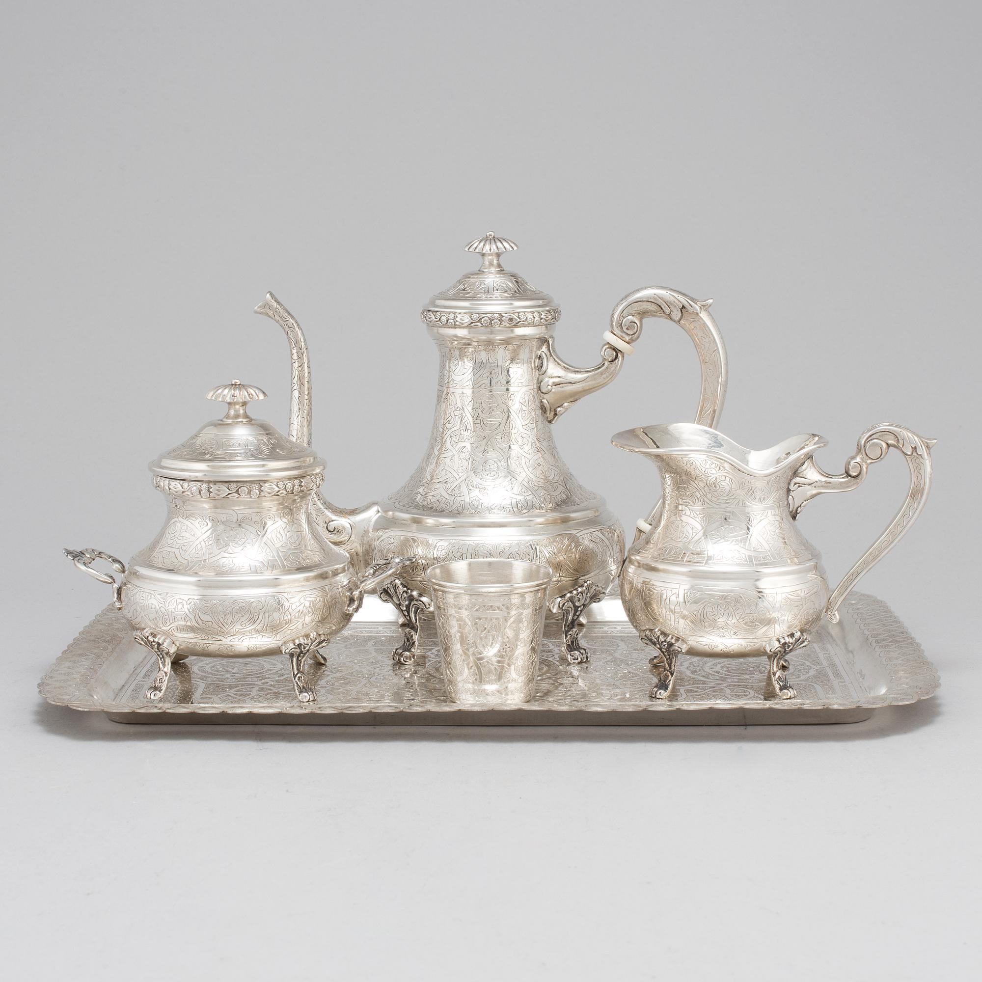An Egyptian 20th century silver 5 piece tea-set, mark of Kairo 1940's.