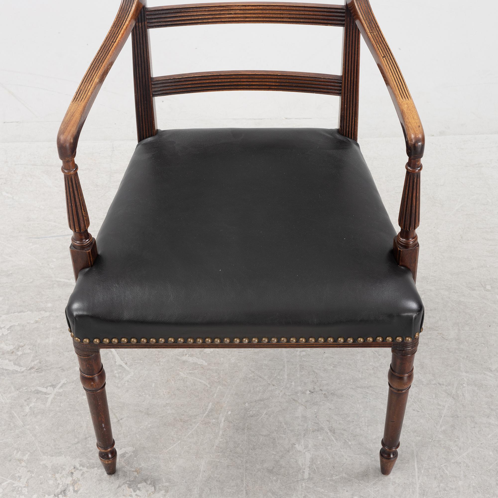 A Gustavian style writing desk and chair, 20th century.
