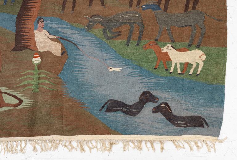 Ramses Wissa Wassef, textile, tapestry technique, Egypt, signed, c. 206 x 155 cm.
