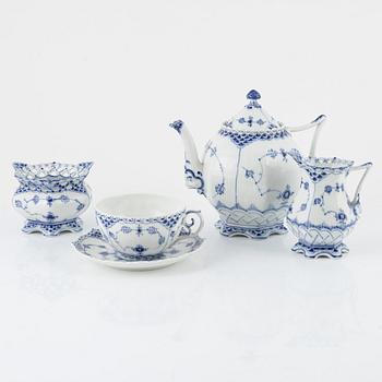 A group of five 'Musselmalet' porcelain tea service parts, Royal Copenhagen, Denmark.