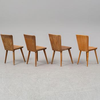 SPORTSTUGEMÖBEL, a pine dinner table and four chairs (3+1), one by Göran Malmvall, Svensk Fur, Sweden mid 20th century.