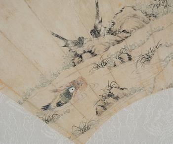 Solfjädersmålningar, tre stycken, Kina, 1900-tal.